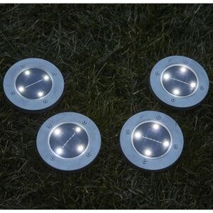 Solar LED IN-Ground 4 Disk Light Pucks I Stainless Finish I Auto Dusk Turn On
